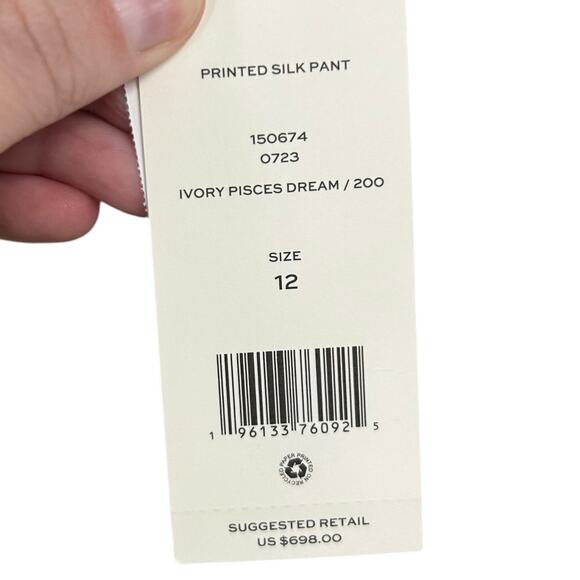 NWT Tory Burch Ivory Pisces Dream Printed Silk Pull On Pants Womens 12 - Picture 5 of 10
